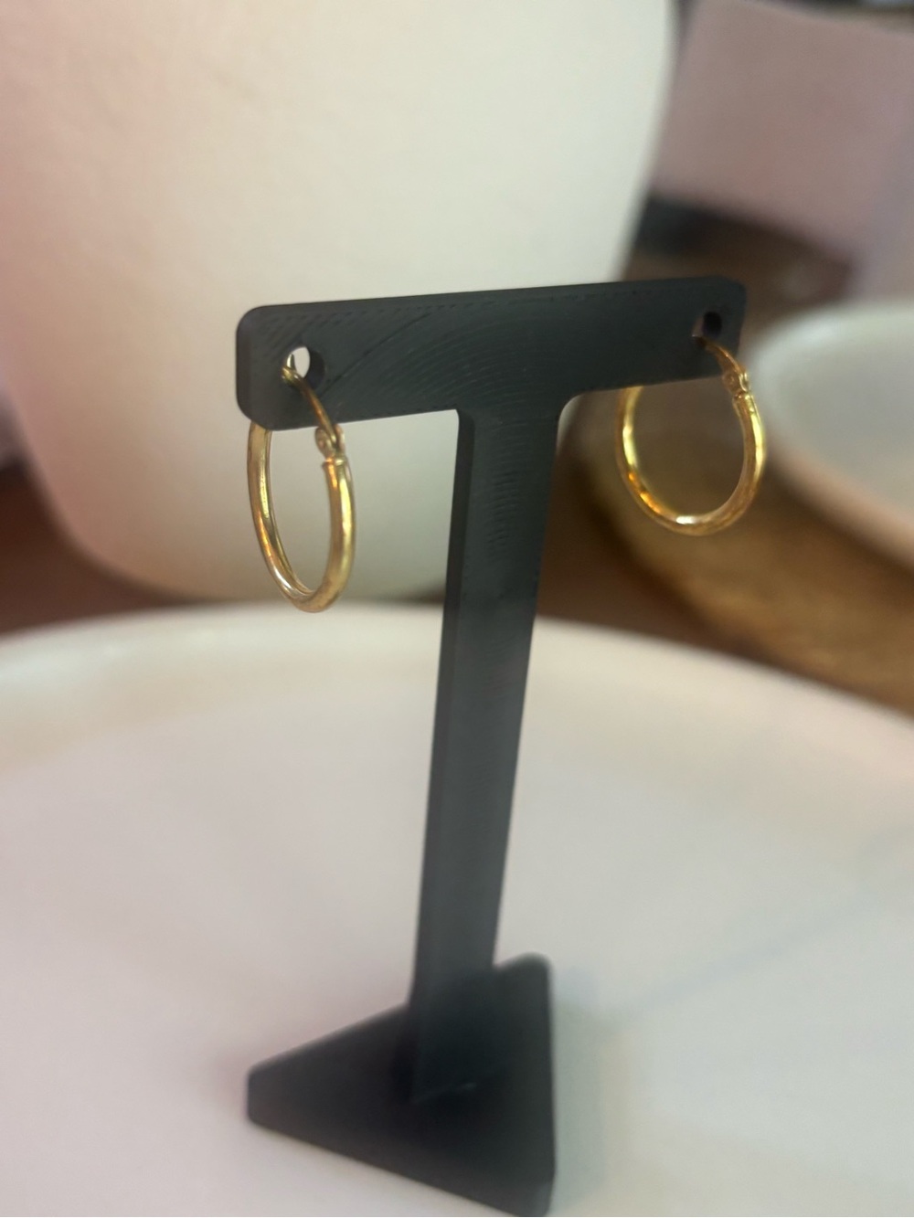 925 Sterling Silver Gold Vermeil Hoop Earrings 0.75" Classic Polished Sleeper - Picture 5 of 8